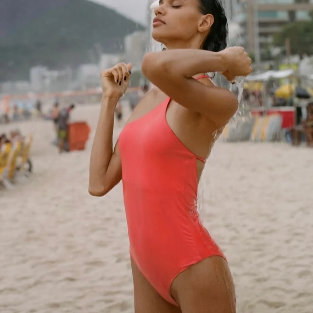 Zara Red Asymmetric One Piece Swimsuit. NWT. Size Medium. - Picture 2 of 6